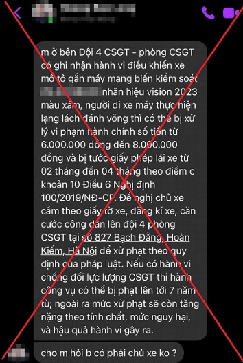 Cảnh báo thủ đoạn giả danh CSGT Hà Nội xử phạt vi phạm giao thông, yêu cầu người dân chuyển tiền và giữ bí mật với gia đình, nhân viên ngân hàng- Ảnh 1.